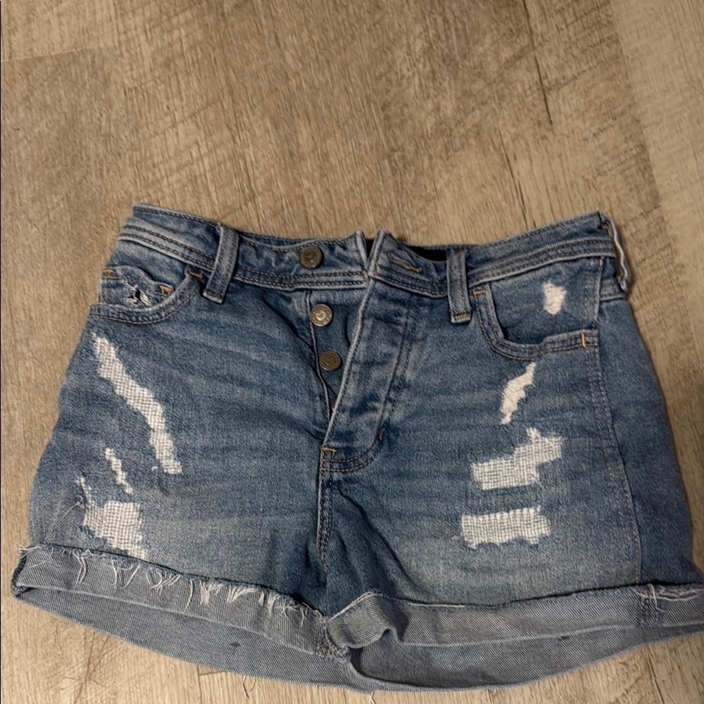 Hollister Blue Jean Shorts Distressed Cuffed Hem size 0